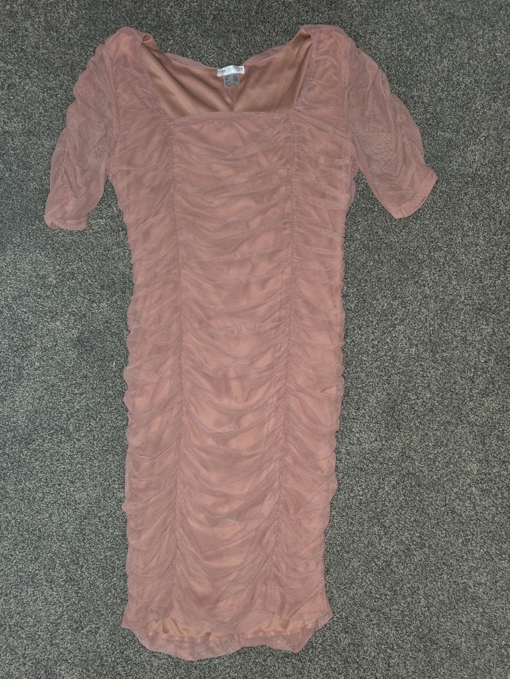 VENUS Dusty Rose Ruched Square Neck Midi Dress